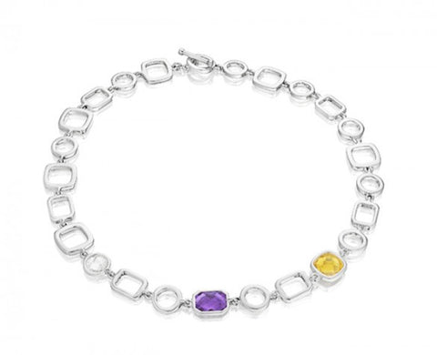 18 inch Etoiles Link Necklace in Sterling Silver with Faceted Amethyst, Citrine and White Topaz and Toggle Closure