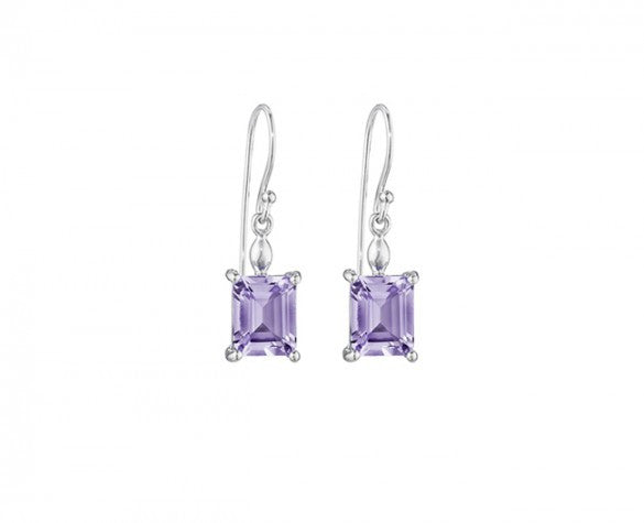 Sterling Silver Drop Earrings with two Emerald Cut Amethyst Drops