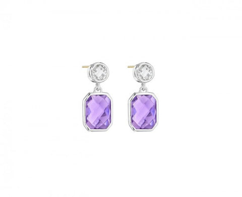 Etoiles Drop Earrings in Sterling Silver with Clear Quartz and Cushion-Cut Amethyst and 14K posts