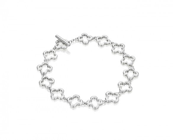 8 Inch Quatrefoil Link Bracelet in Sterling Silver with Toggle Closure