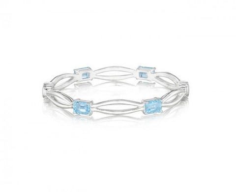 Hinged Bangle in Sterling Silver with Four Emerald-Cut Blue Topaz in 7mm Wide