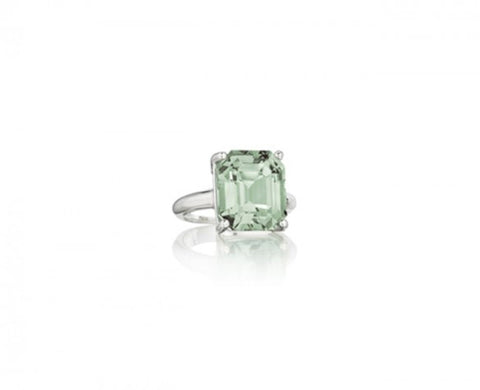 Sterling Silver Ring with an Emerald Cut Prasiolite