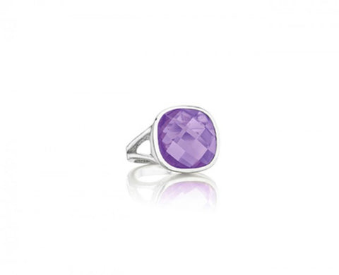 Etoiles Ring in Sterling Silver with a checkerboard cushion-cut Amethyst