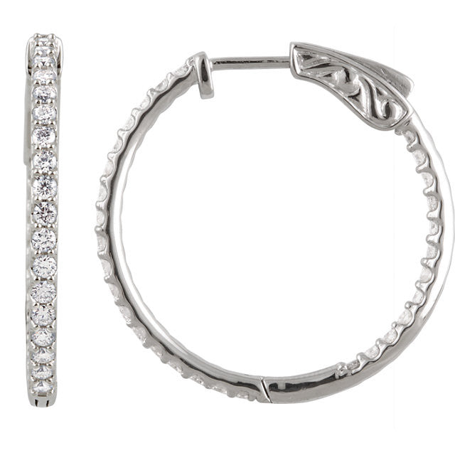 14KW 1 ctw Inside/Outside Diamond Hoop Earrings I1 H+