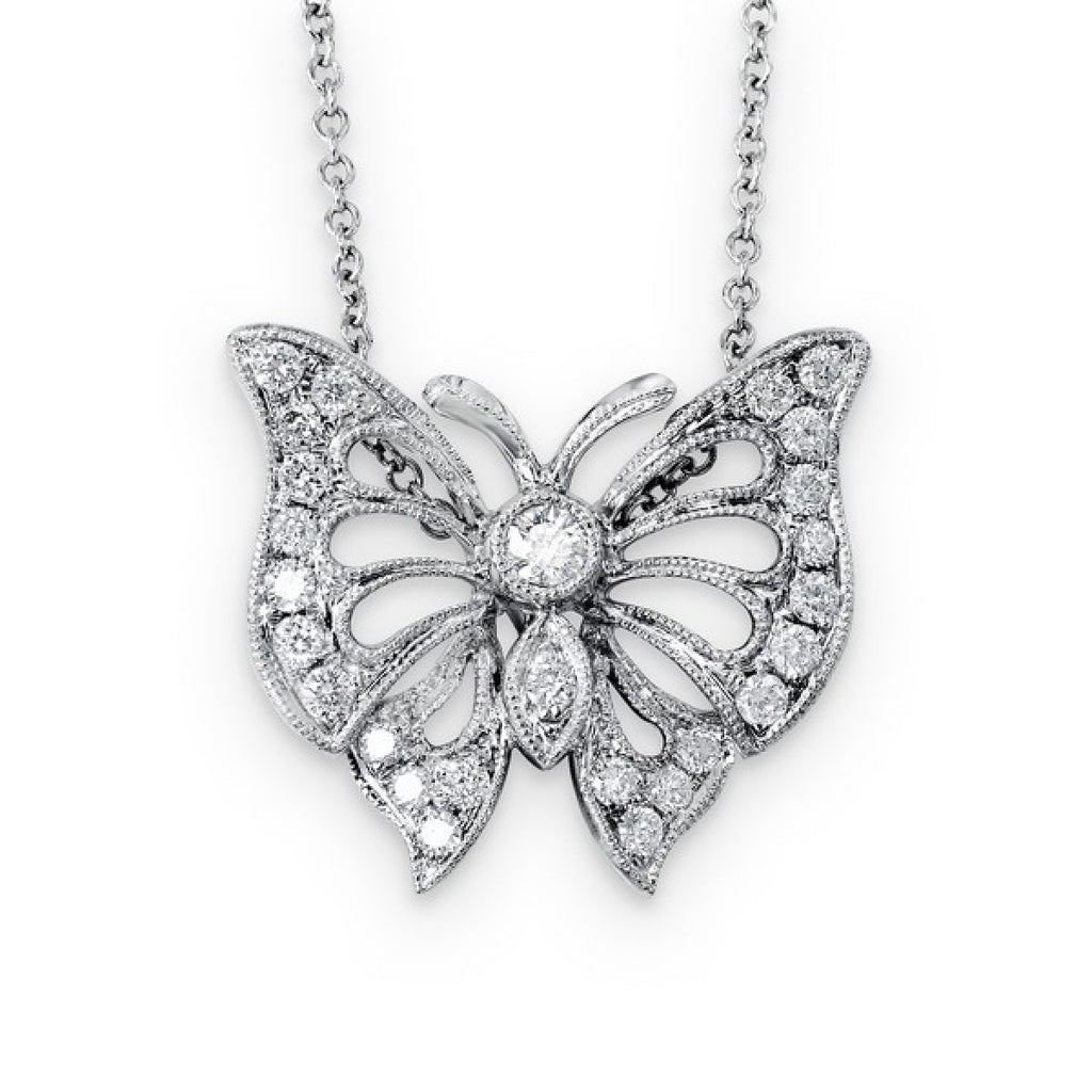 18KW Diamond Butterfly Pendant 0.30 ctw