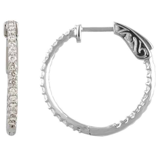 14KW 3/4 ctw Inside/Outside Diamond Hoop Earrings I1 H+