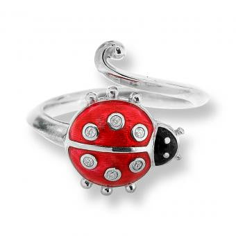 Enamel on Sterling Silver Ladybug Ring-Red with Diamond