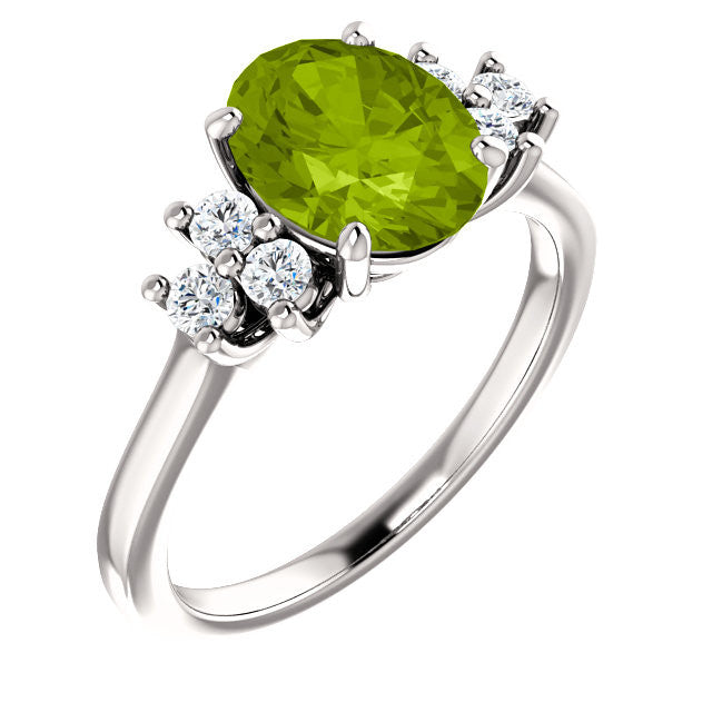 18KW Peridot and White Topaz Ring