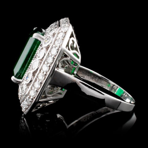4.96 ct Emerald and 1.50 ctw Diamond 14K White Gold Ring