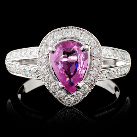 pink sapphire and diamond white gold ring