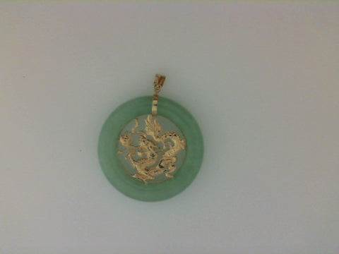 Jade Pendant with 14K Yellow Gold Dragon and Bale
