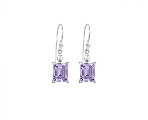 Sterling Silver Drop Earrings with two Emerald Cut Amethyst Drops