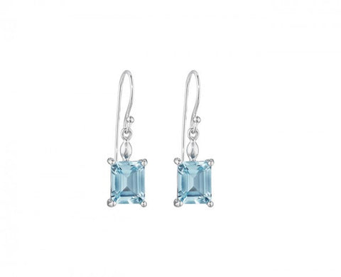 Sterling Silver with two Emerald Cut Blue Topaz Earrings