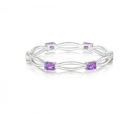Hinged Bangle in Sterling Silver with Four Emerald-Cut Amethyst in 7mm Wide