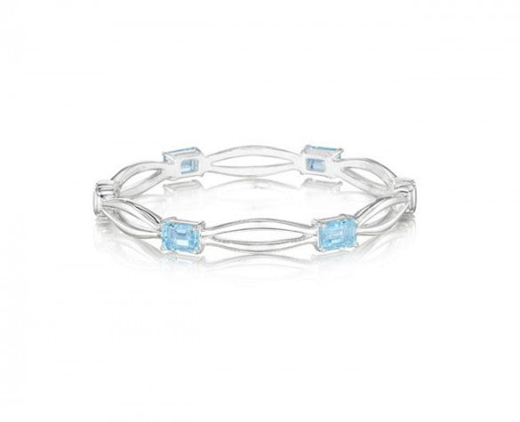Hinged Bangle in Sterling Silver with Four Emerald-Cut Blue Topaz in 7mm Wide