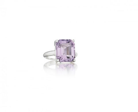 Sterling Silver Ring with an Emerald Cut Amethyst