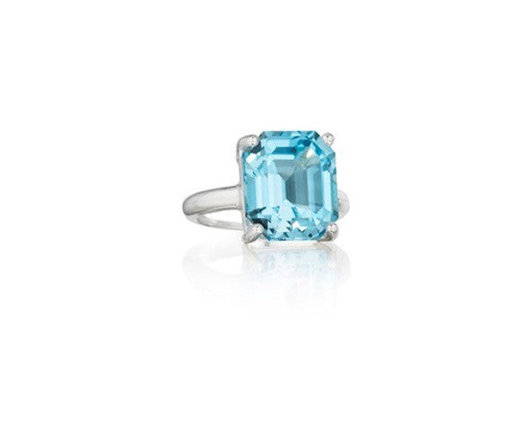 Sterling Silver Ring with an Emerald Cut Blue Topaz