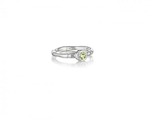2mm Bamboo Ring in Sterling Silver with a 4mm Round Peridot Cabochon