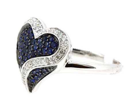 14KWG 0.45ctw. Blue Sapphire 0.30ctw Diamonds Heart Design Ring