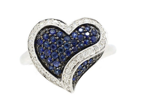 14KWG 0.45ctw. Blue Sapphire 0.30ctw Diamonds Heart Design Ring
