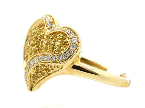 14K White Gold 0.45ct.tw. Yellow Sapphire 0.30 Diamond Heart Design Ring