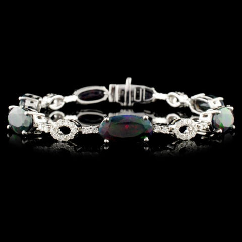 14K WHite Gold 8.86ctw Red/Green Opal & 1.10ctw Diamond Bracelet