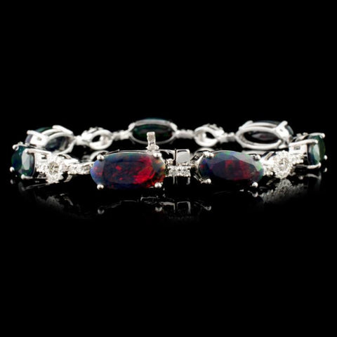 14K WHite Gold 8.86ctw Red/Green Opal & 1.10ctw Diamond Bracelet