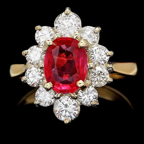 14K Yellow Gold 1.50ct Ruby 1.10ct Diamond Ring