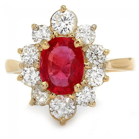 14K Yellow Gold 1.50ct Ruby 1.10ct Diamond Ring