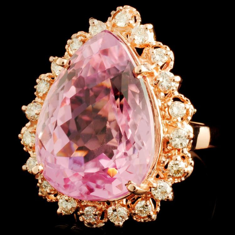 kunzite and diamond ring rose gold