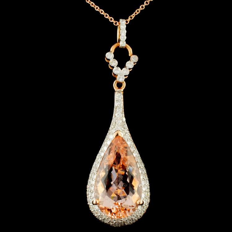 18K Gold 5.79ct Morganite & 1.02ctw Diamond Pendant