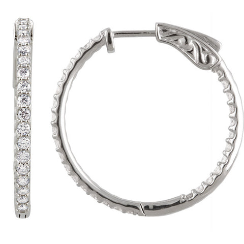 14KW 1 ctw Inside/Outside Diamond Hoop Earrings I1 H+