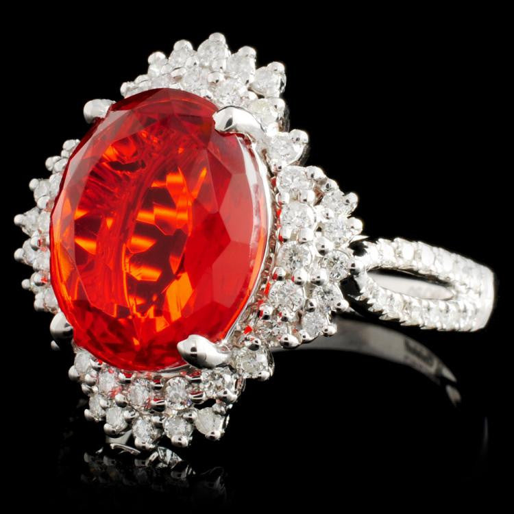 3.25ct Fire Opal and 0.54ct Diamond 18K White Gold Ladies Ring by Mich –  Couleurs