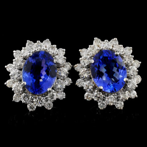 4.50 ct Tanzanite and 1.65 ctw Diamond 18K White Gold Ladies Earring Studs