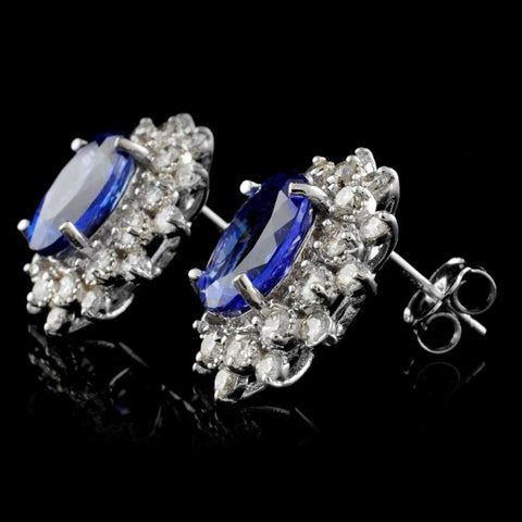 4.50 ct Tanzanite and 1.65 ctw Diamond 18K White Gold Earring Studs