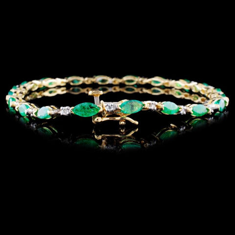 14K 5ct Emerald and .25ct Diamond Bracelet