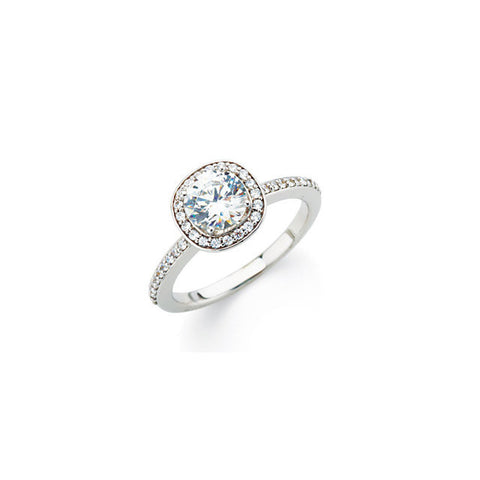 14K White Gold Engagment Ring 1.0ct center princess-cut diamond with 1/5ct accent diamonds.