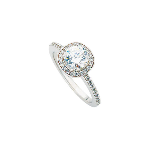 14K White Gold Engagment Ring 1.0ct center princess-cut diamond with 1/5ct accent diamonds.
