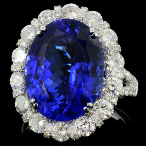 9.58 Tanzanite and 2.62 Diamond 18K White Gold Ladies Ring by Michael Christoff