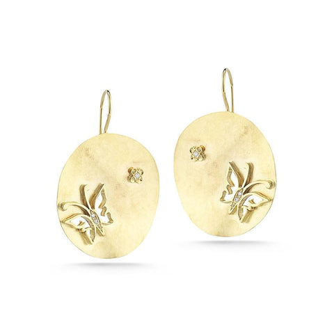 14KY MATTE-FINISHED BUTTERFLY EARRINGS WITH 0.02 CT OF BEZEL SET DIAMONDS