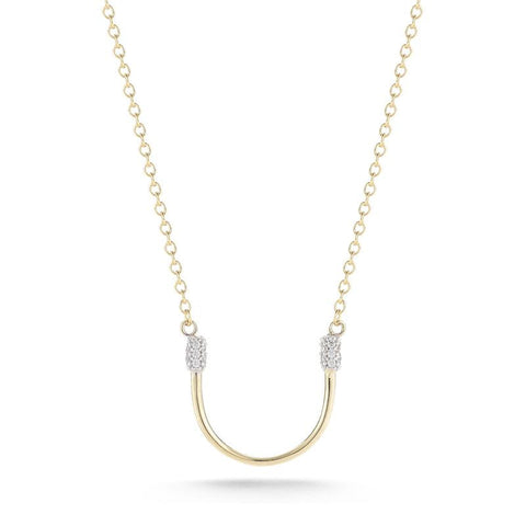 14KY MATTE AND HAMMER-FINISH HORSE-SHOE PENDANT WITH 0.10 CT OF PAVE DIAMONDS