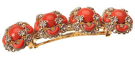 Embellished Regalia Barette Coral/Light Peach/Gold With Swarovski