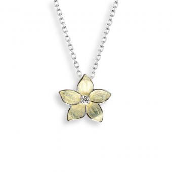 Vitreous Enamel on Sterling Silver Stephanotis Necklace-Yellow. Set with White Topaz.