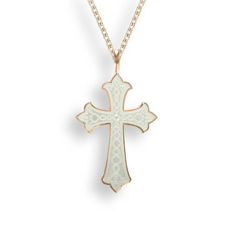 Sterling Silver White Enamel Cross in Rose Gold Plating