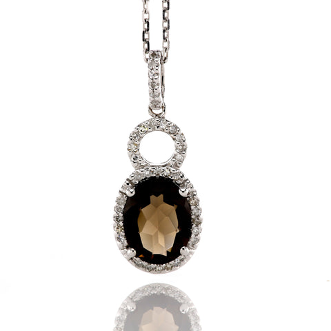 14KW 3.60 ct Smoky Quartz Pendant with 0.36 Diamonds