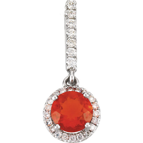 Platinum Mexican Fire Opal and Diamond Halo-Style Earrings