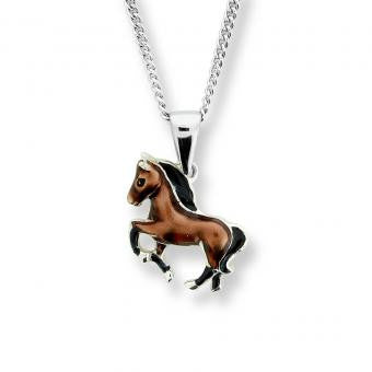 Vitreous Enamel Sterling Silver Horse Necklace-Brown