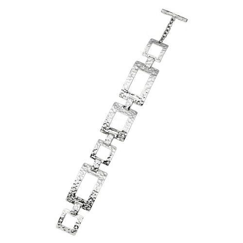 Hammered Square Link Bracelet in Sterling Silver