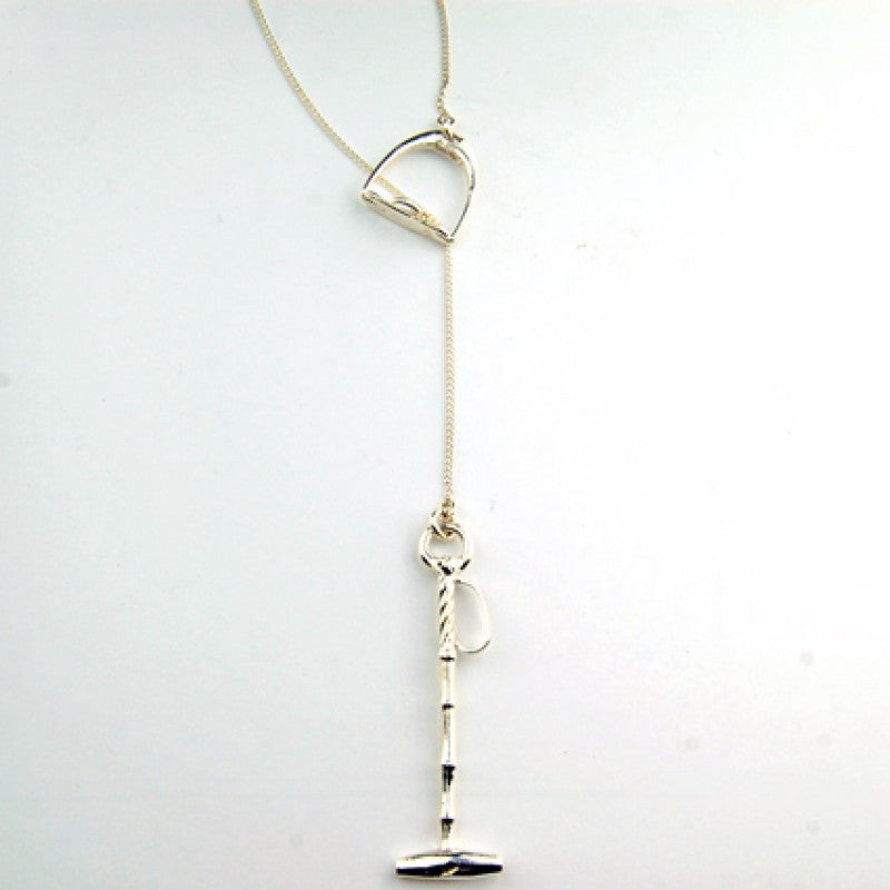 Silver Necklace With Stirrup and Polo Mallet