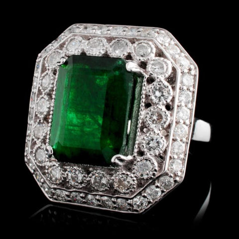 4.96 ct Emerald and 1.50 ctw Diamond 14K White Gold Ladies Ring